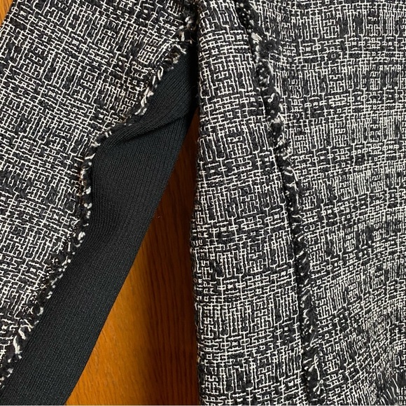 REBECCA TAYLOR Sz 4 Black/White Tweed Zip Lined Jacket Lamb Leather Accents - Picture 6 of 16